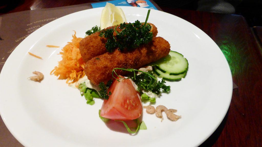 A dish of fried shrimp croquettes at Cambrinus Bierbrasserie.