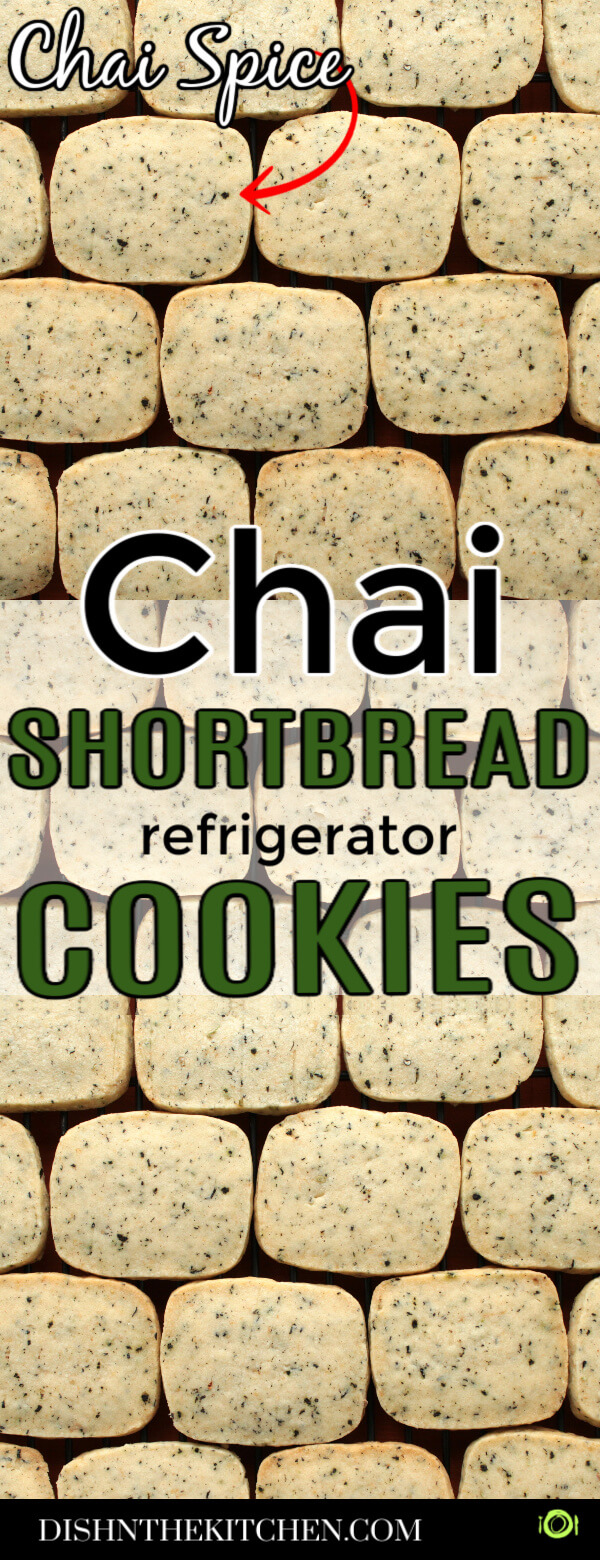 Chai Shortbread PIN image of rectangular shaped spiced shortbread cookies. 