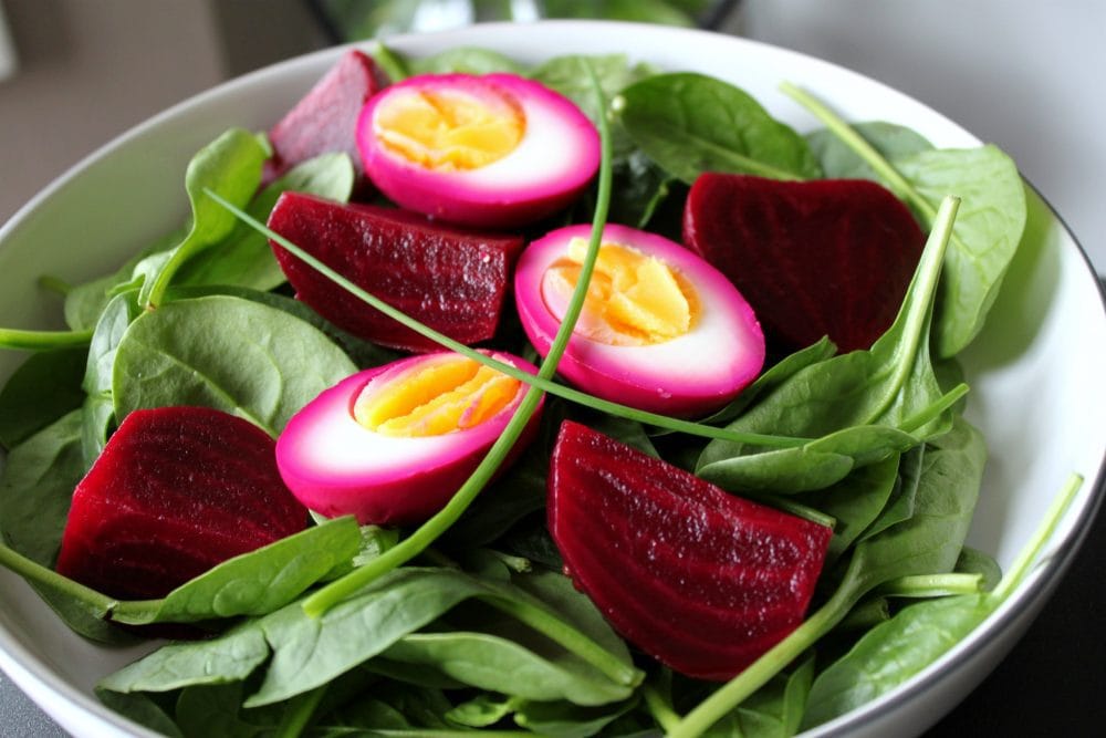 Pickled Egg and Beet Spinach Spring Salad Dish 'n' the Kitchen