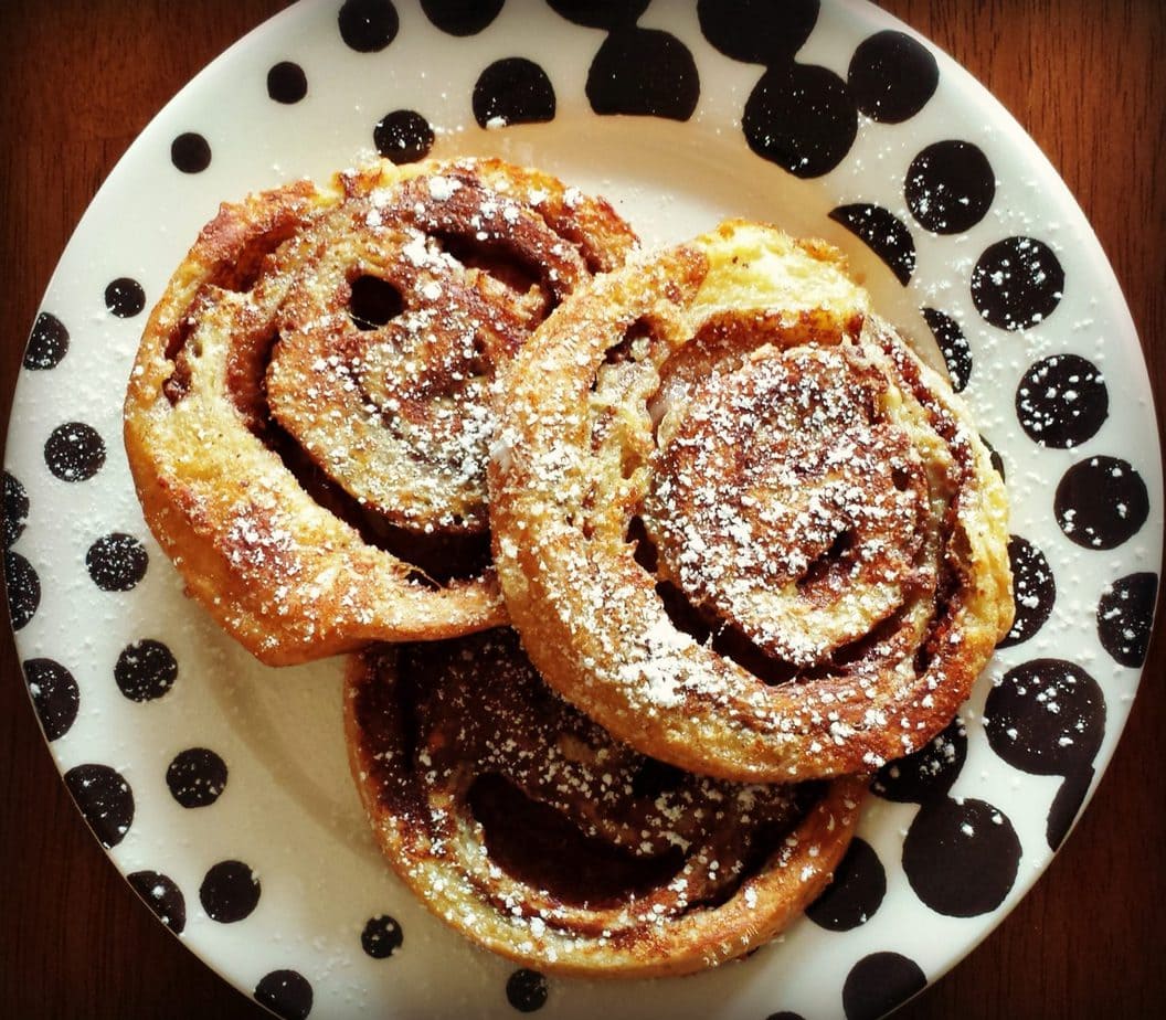 A plate of swirling cinnamon bun french toast