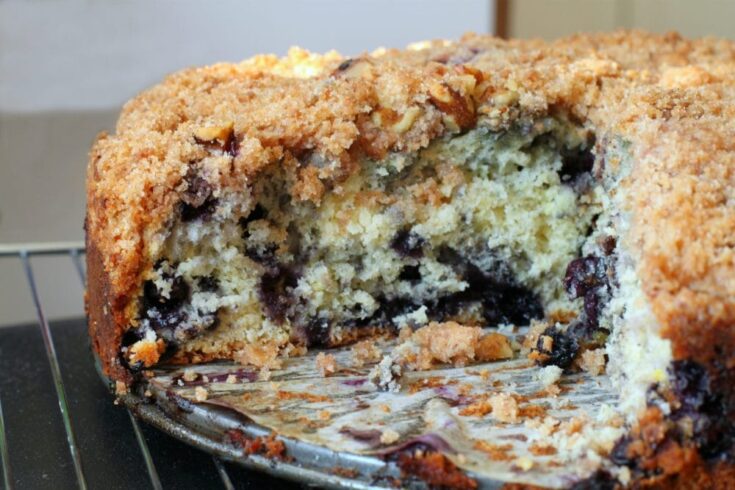 A crumbly cake full of juicy blueberries