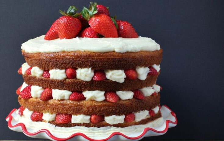 The Ultimate Layered Birthday Cake - Lemon Cardamom Layer Cake with Strawberries and Mascarpone #layercake #strawberries #mascarpone #birthdaycake