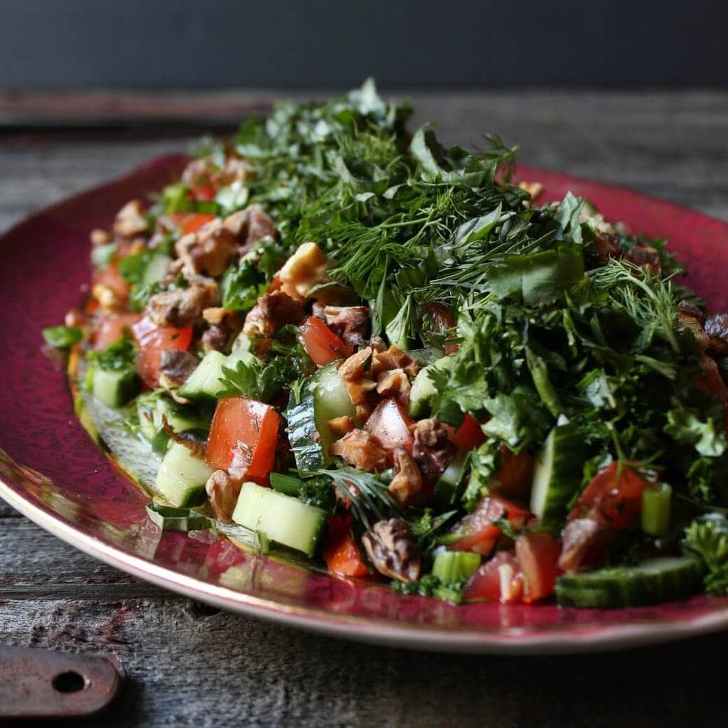 Fresh Herb Walnut Tomato Cucumber Salad - Dish 'n' the Kitchen