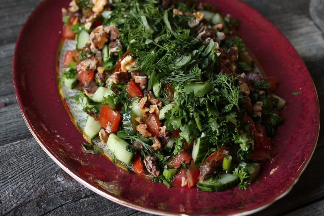 Fresh Herb Walnut Tomato Cucumber Salad - Dish 'n' the Kitchen