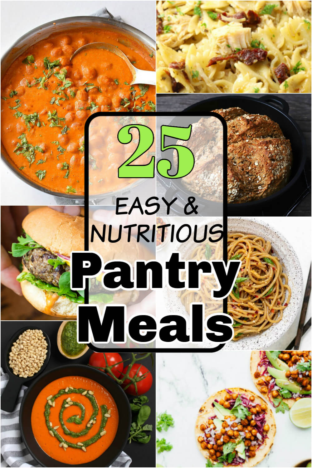 Pinterest image featuring a variety of pantry meals