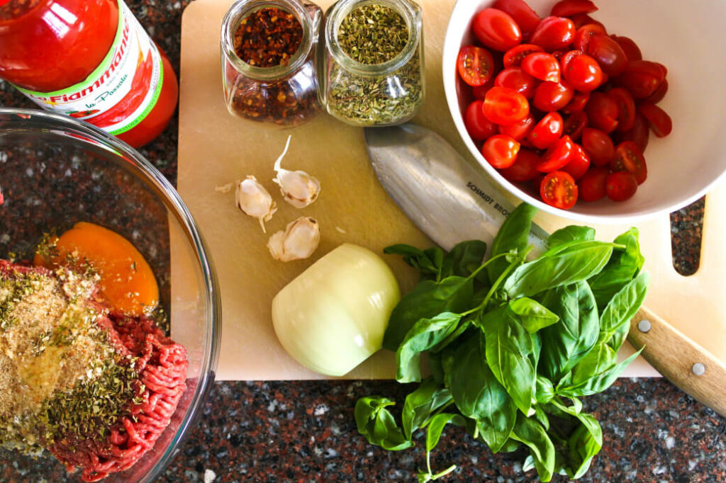 Ingredients used in making Instant Pot Meatballs.