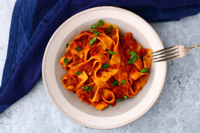 Slow Cooked Pappardelle Bolognese Dish 'n' the Kitchen