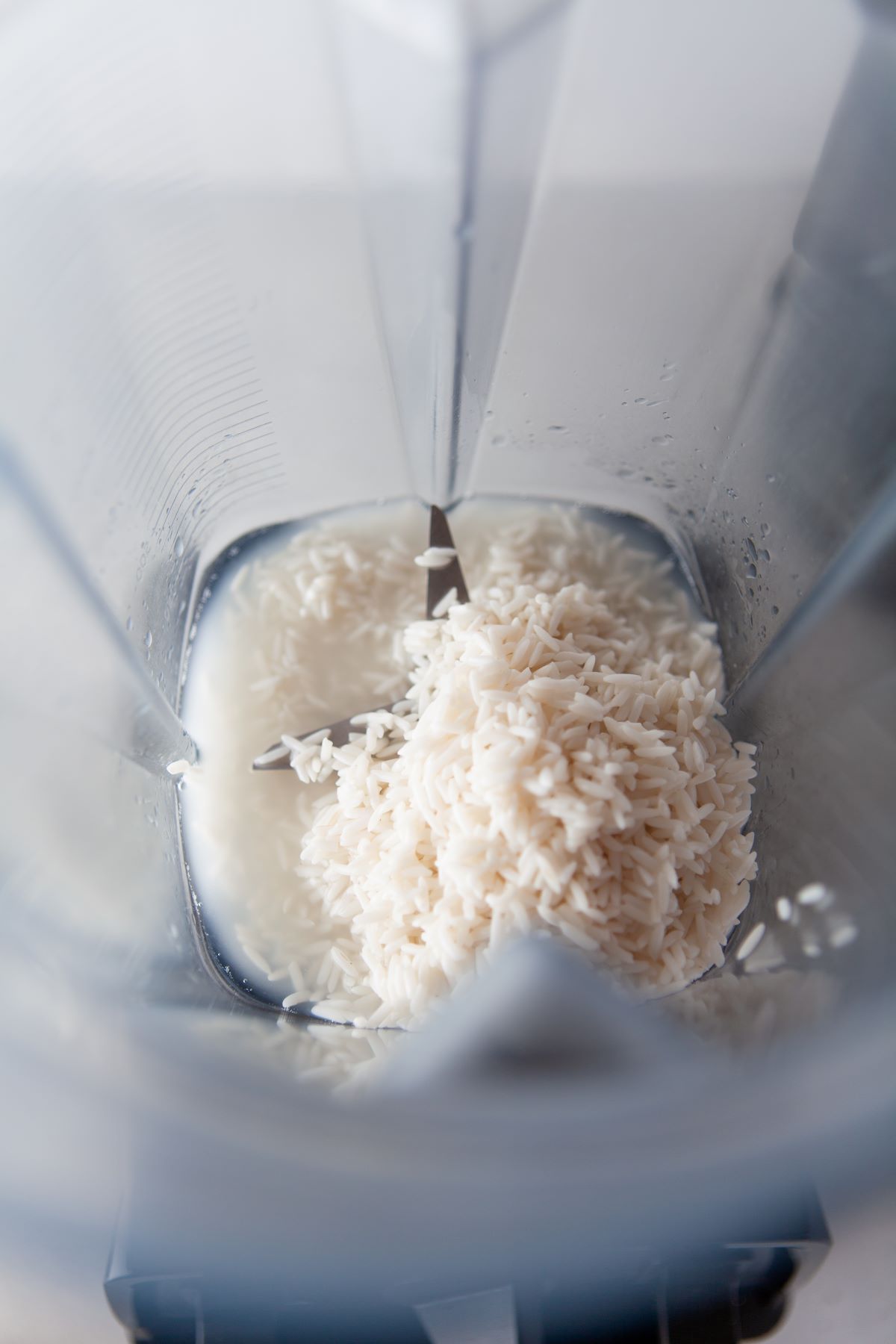 White rice after it has been soaked overnight.