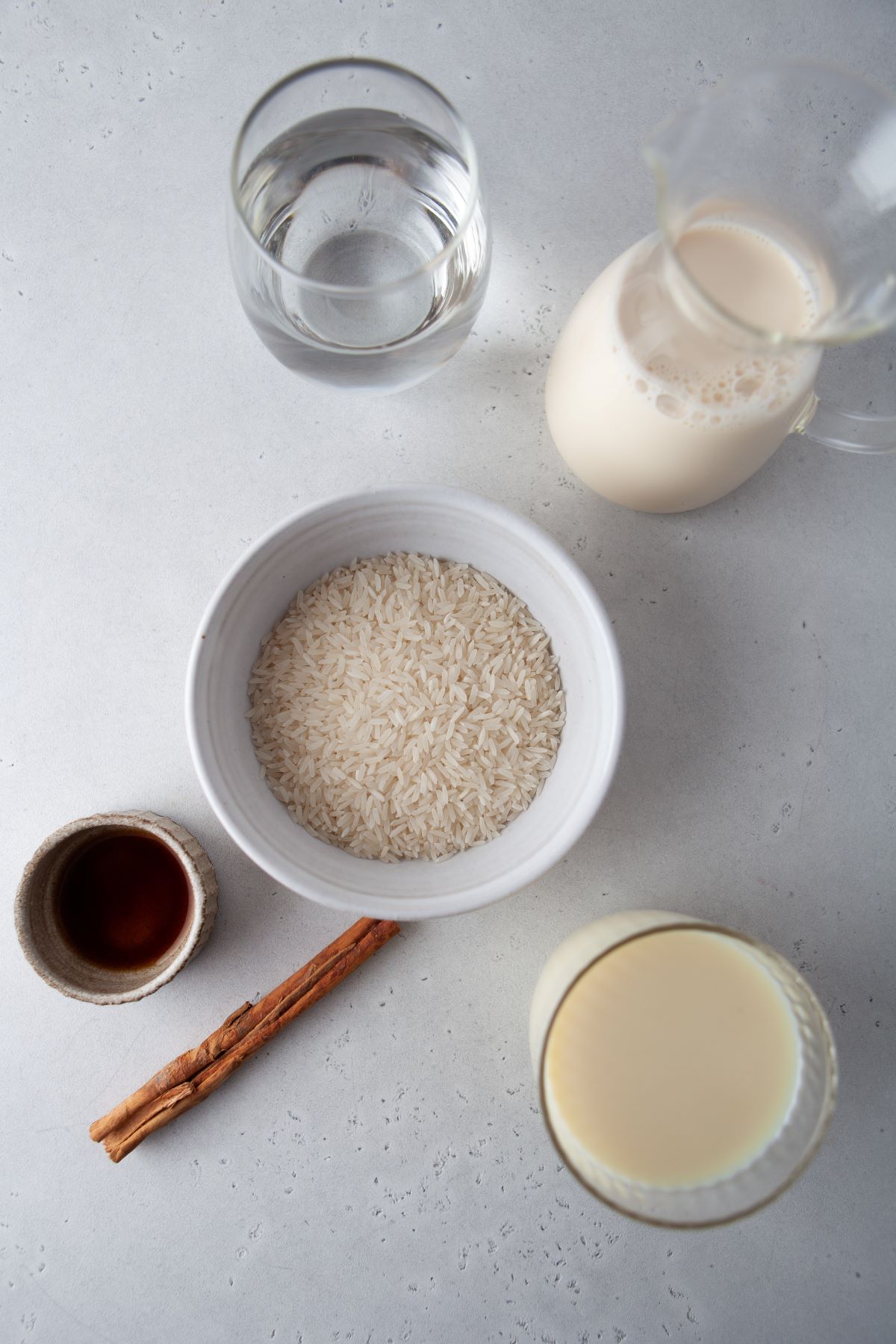 Ingredients used in making homemade horchata.