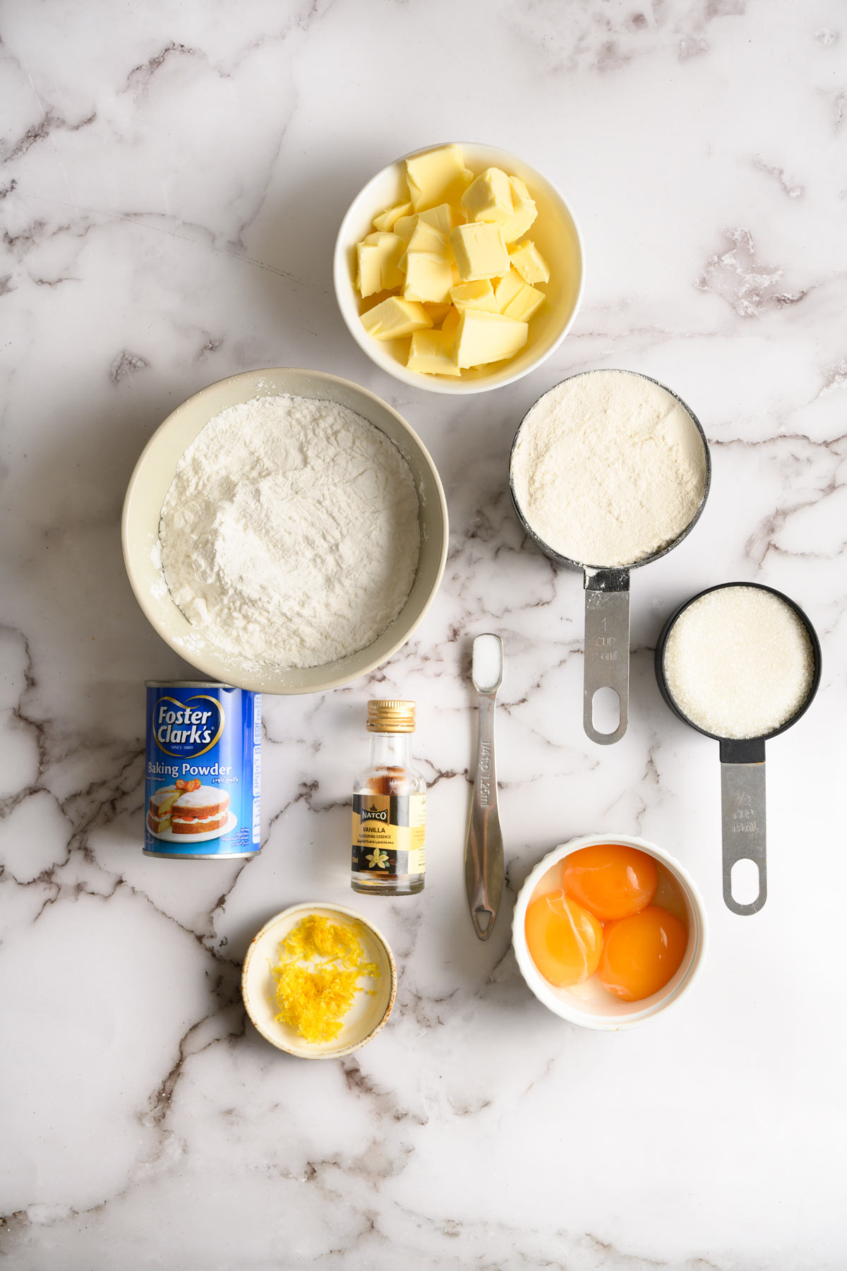 Ingredients used in baking sugar star cookies.