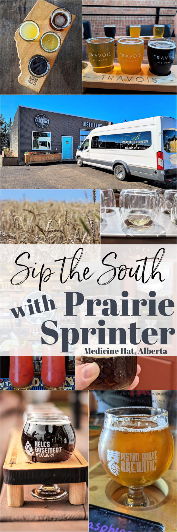 Pinterest image featuring beer and spirits from stops along the Prairie Sprinter Sip the South tour.
