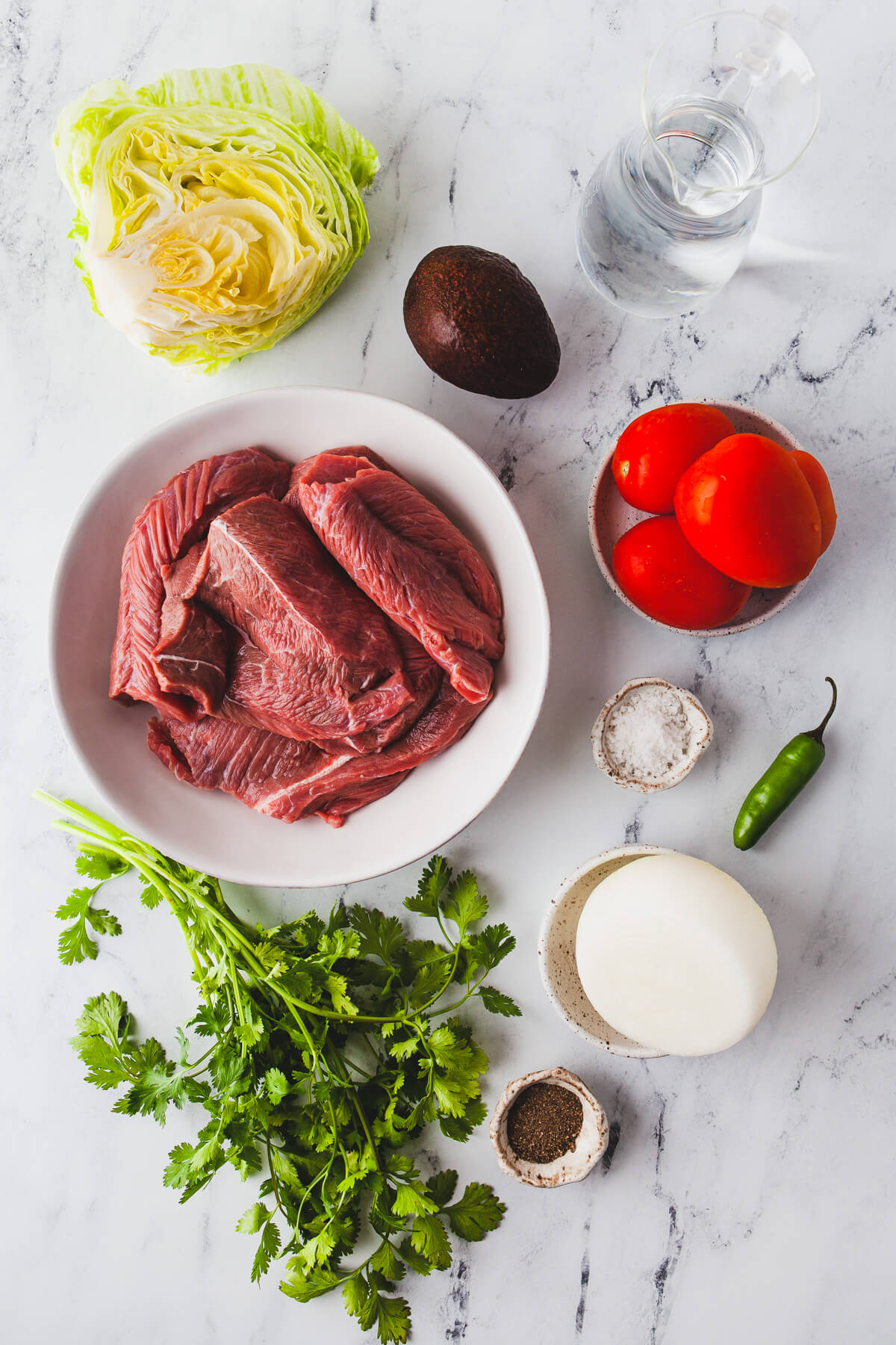 Ingredients needed to make Salpicón (Mexican Shredded Meat Salad).