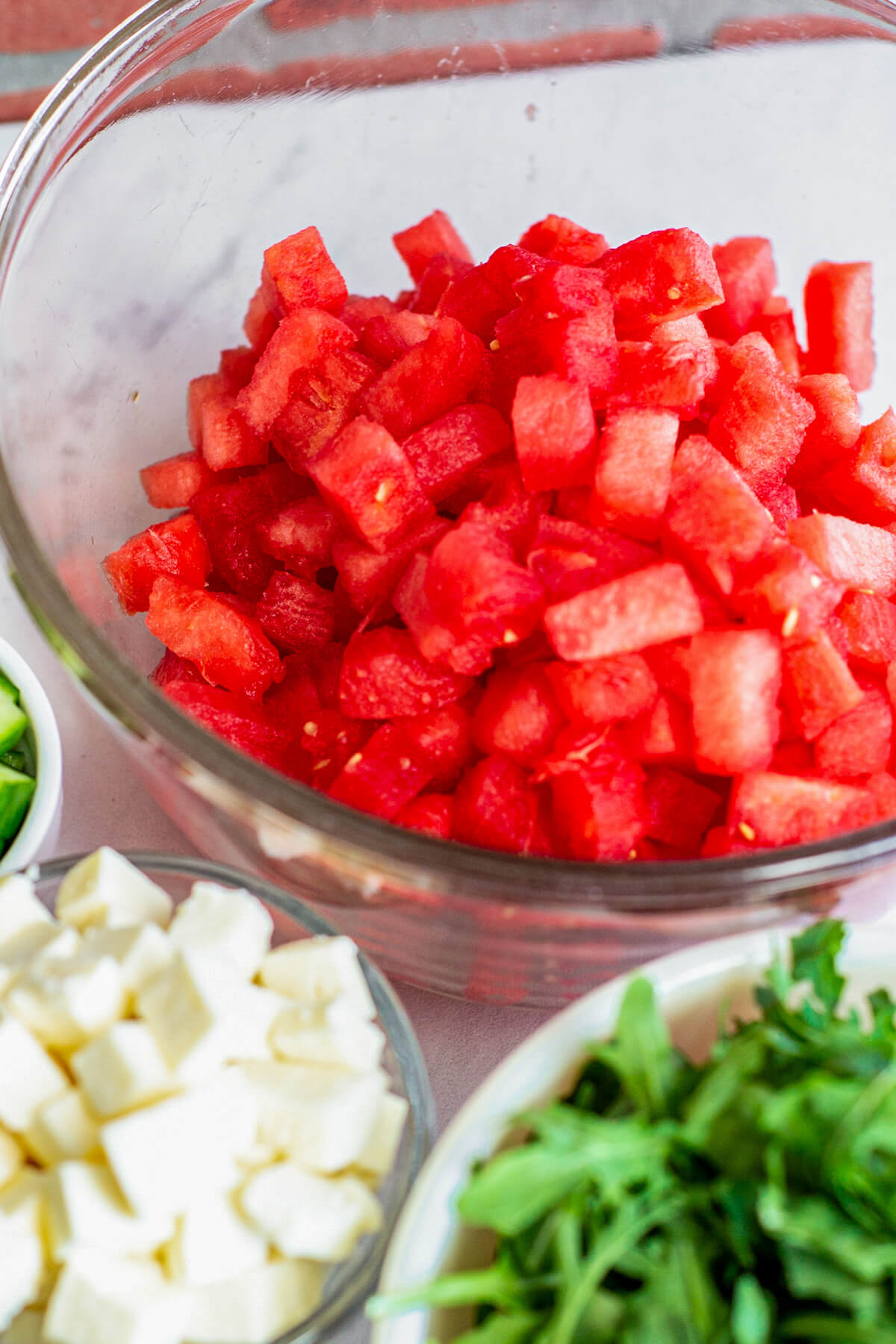 Ingredients in Watermelon Feta Mint Salad.