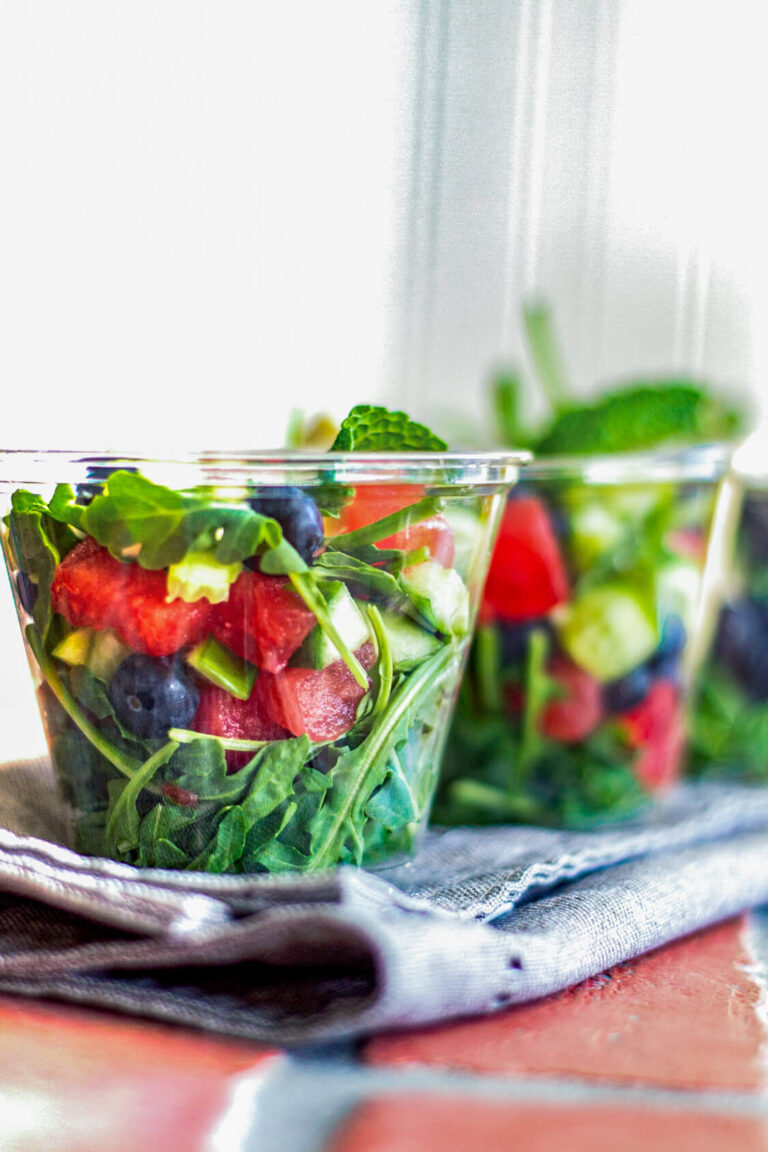 Watermelon Feta Mint Salad with Arugula Dish 'n' the Kitchen
