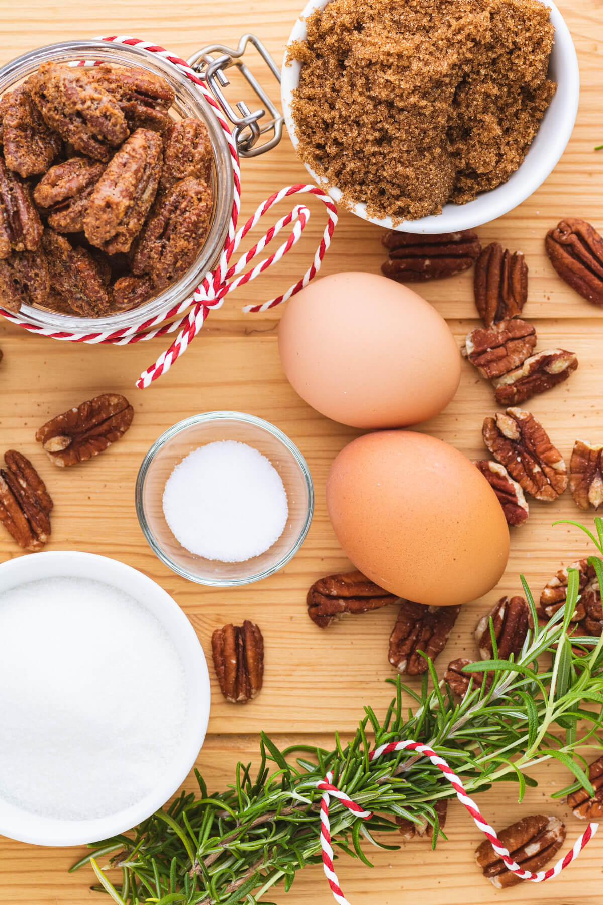 Ingredients required to make sweet and savory candied pecans.