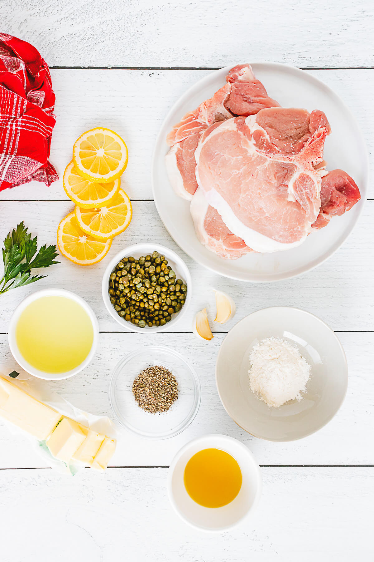 Ingredients required to make pork piccata.