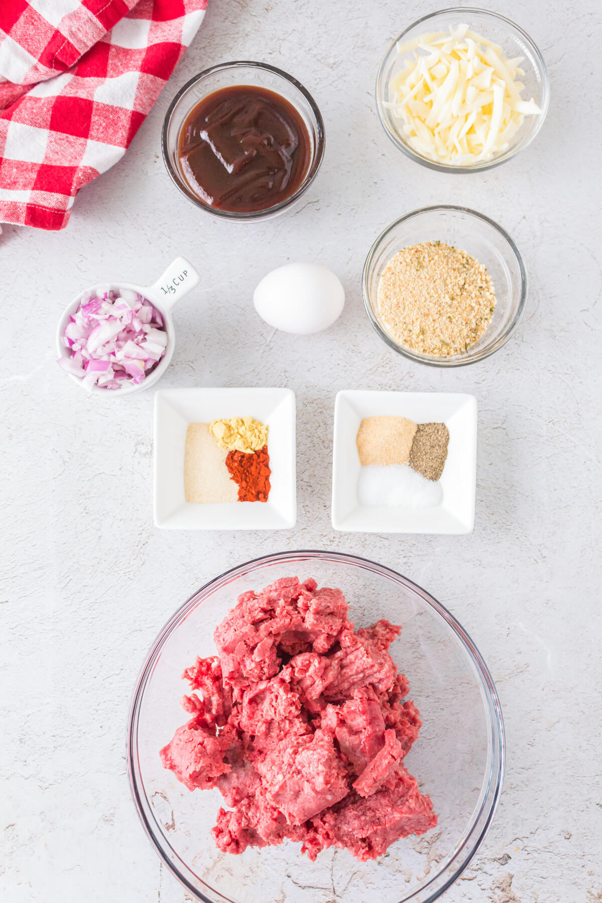 Ingredients required to make smoked meatballs.
