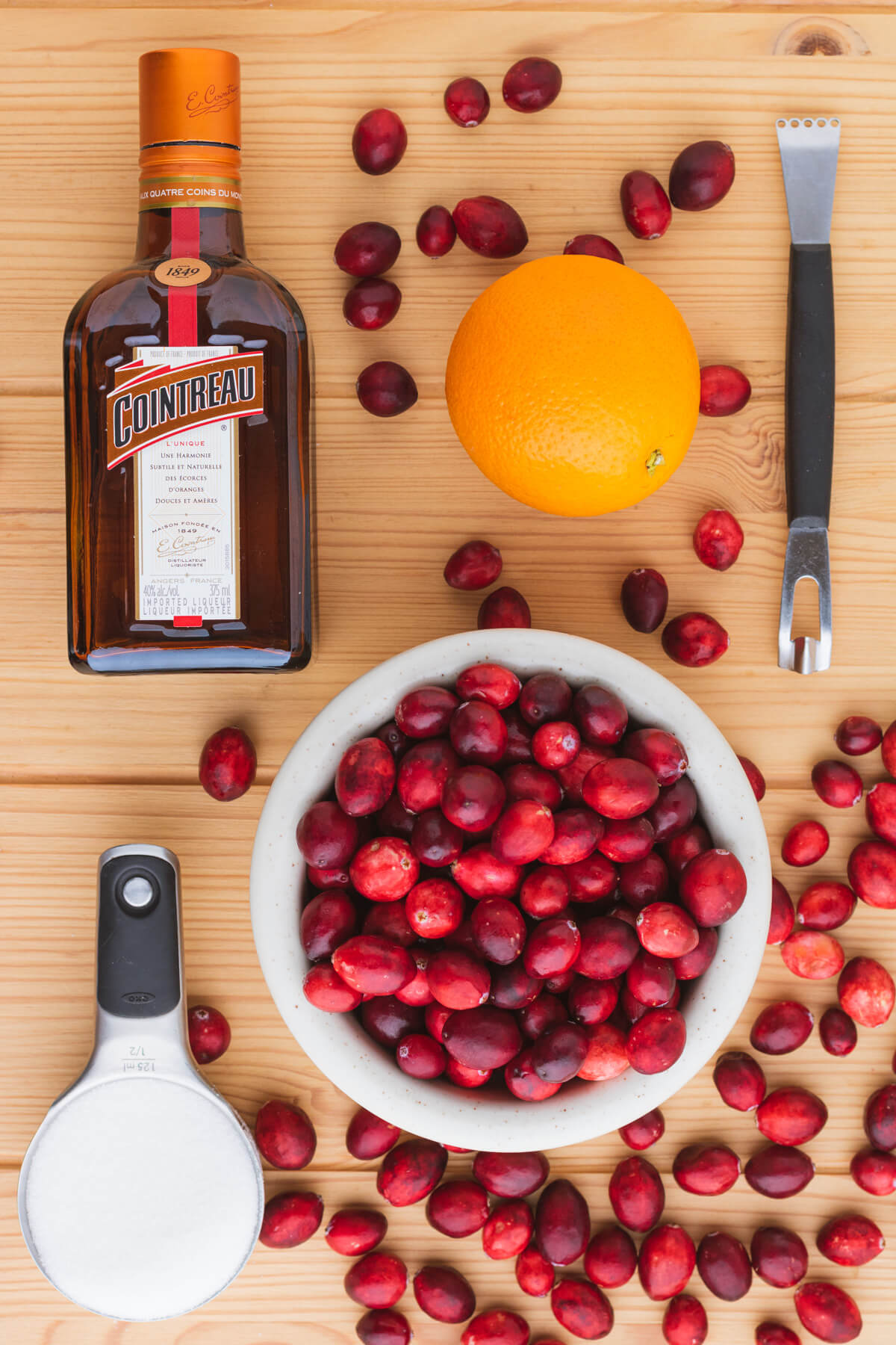 Ingredients required to make homemade Cranberry and Orange Sauce.