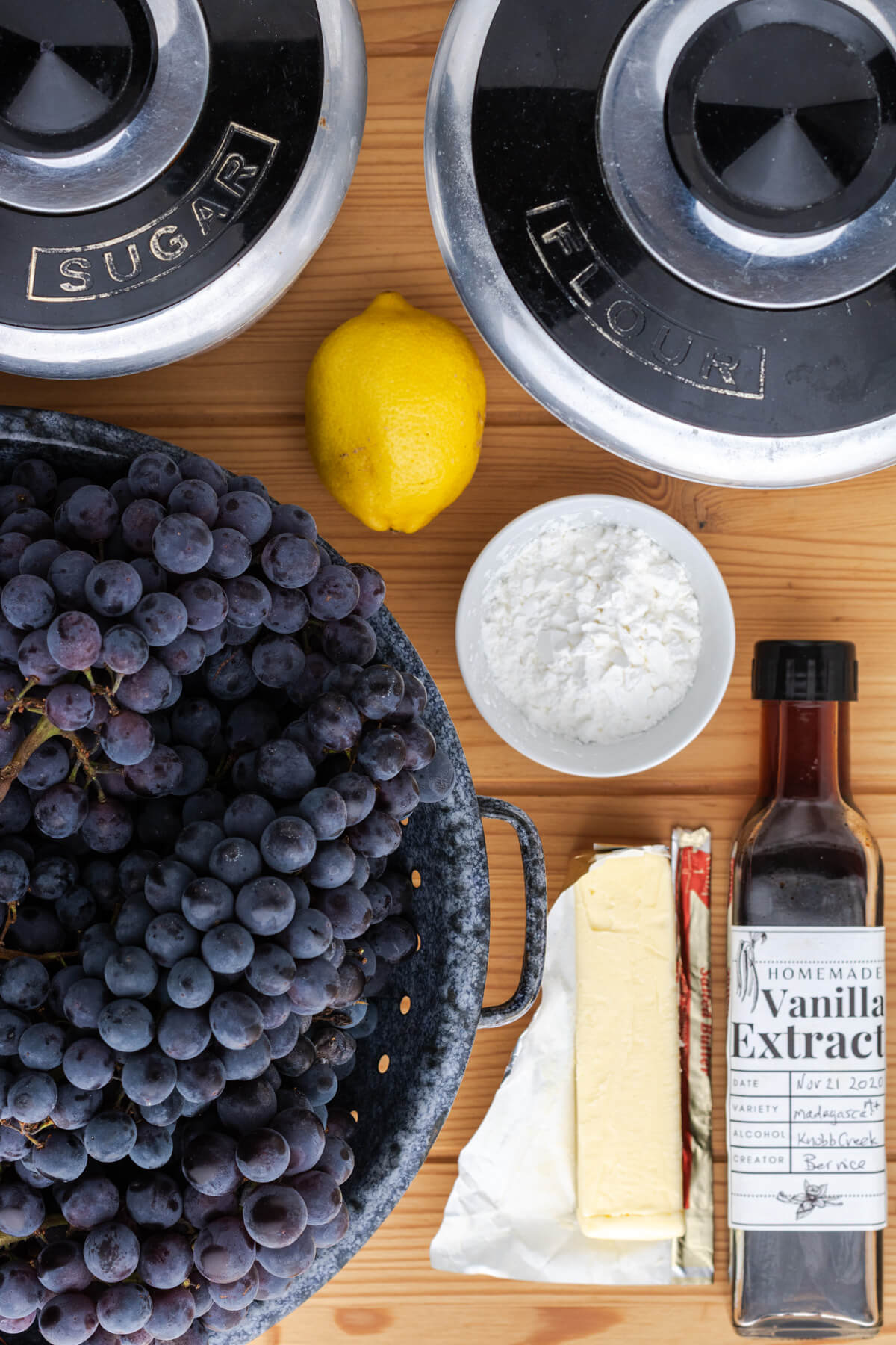 Ingredients required to make a coronation grape pie including pastry.