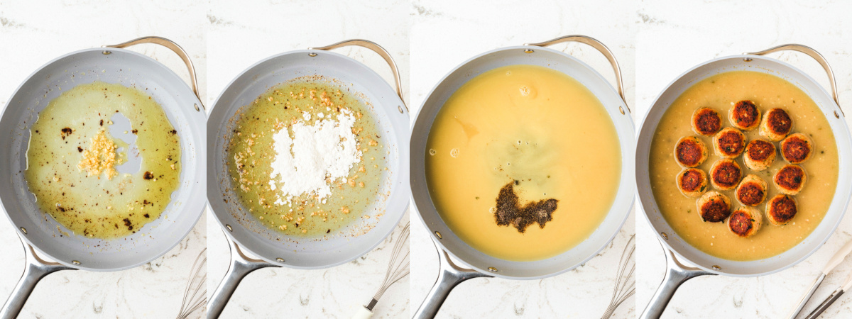 A series of process images showing how to make Piccata Sauce.