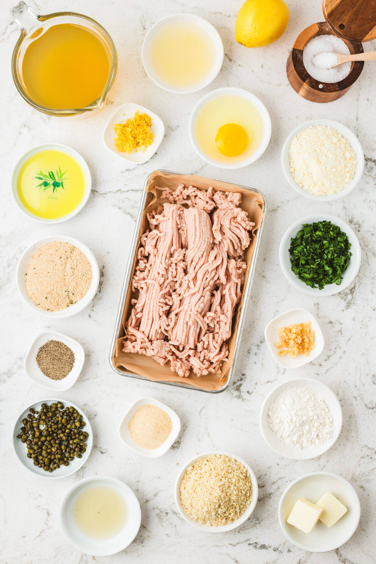 Ingredients required to make Chicken Piccata Meatballs.