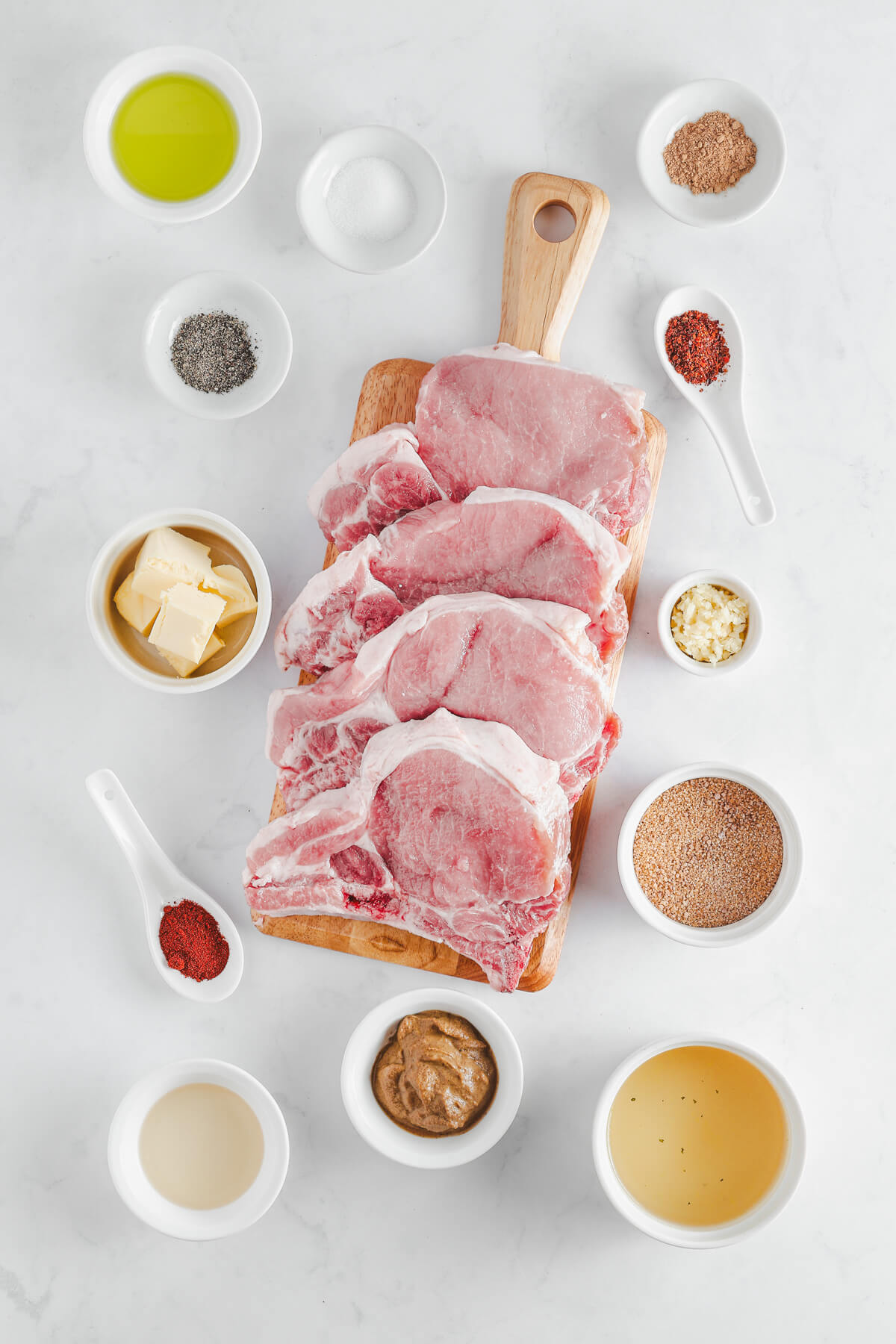 Ingredients required to make Brown Sugar Pork Chops.