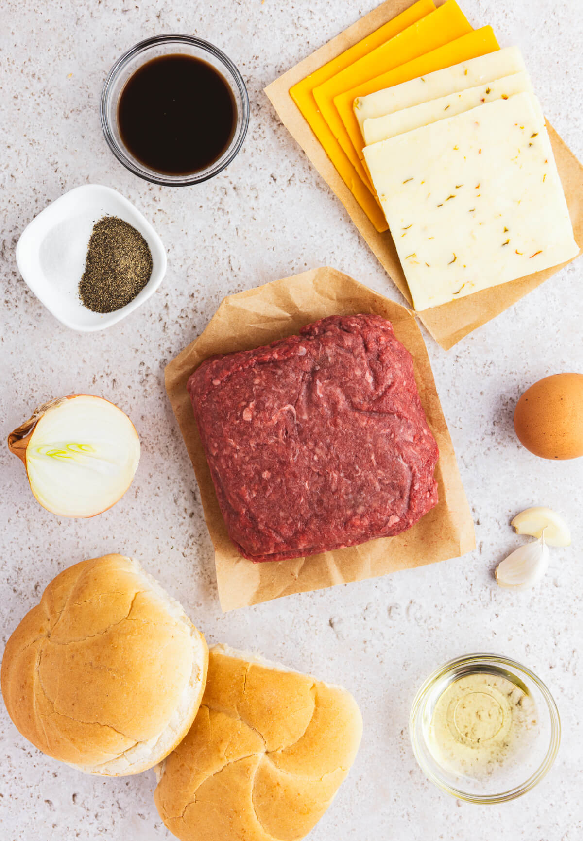 Ingredients required to make a grilled bison burger.