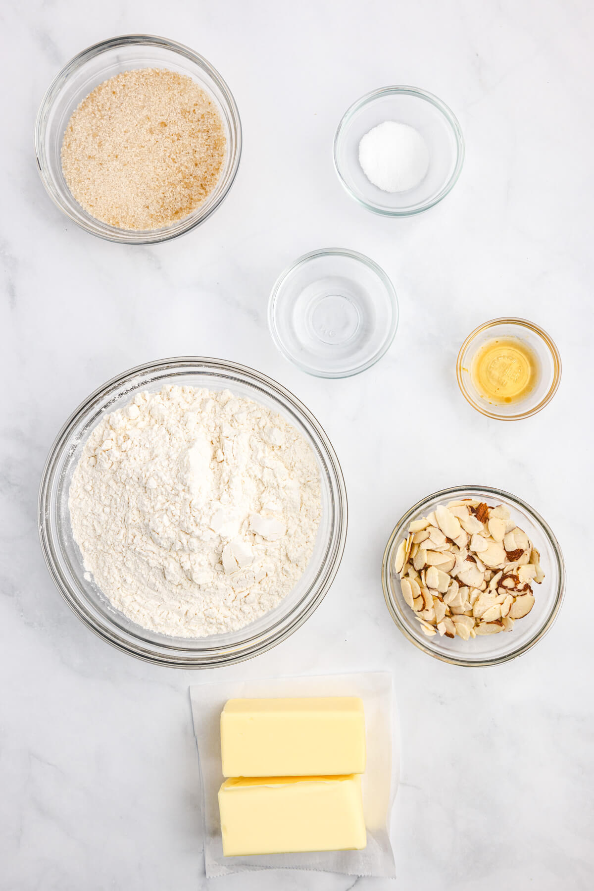 Ingredients required to make Almond Shortbread Cookies.