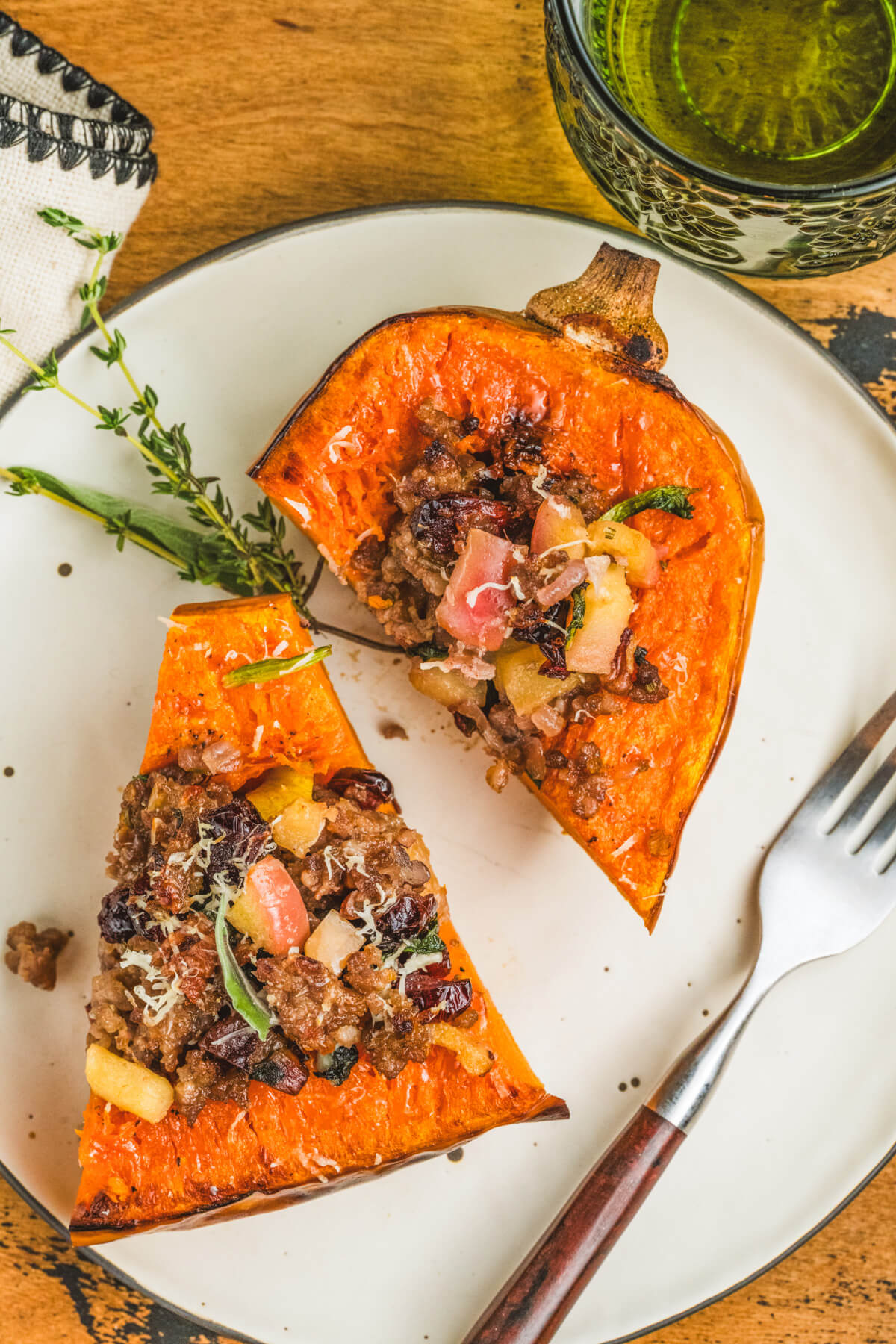 Slices of roasted butternut squash showing the meaty filling.