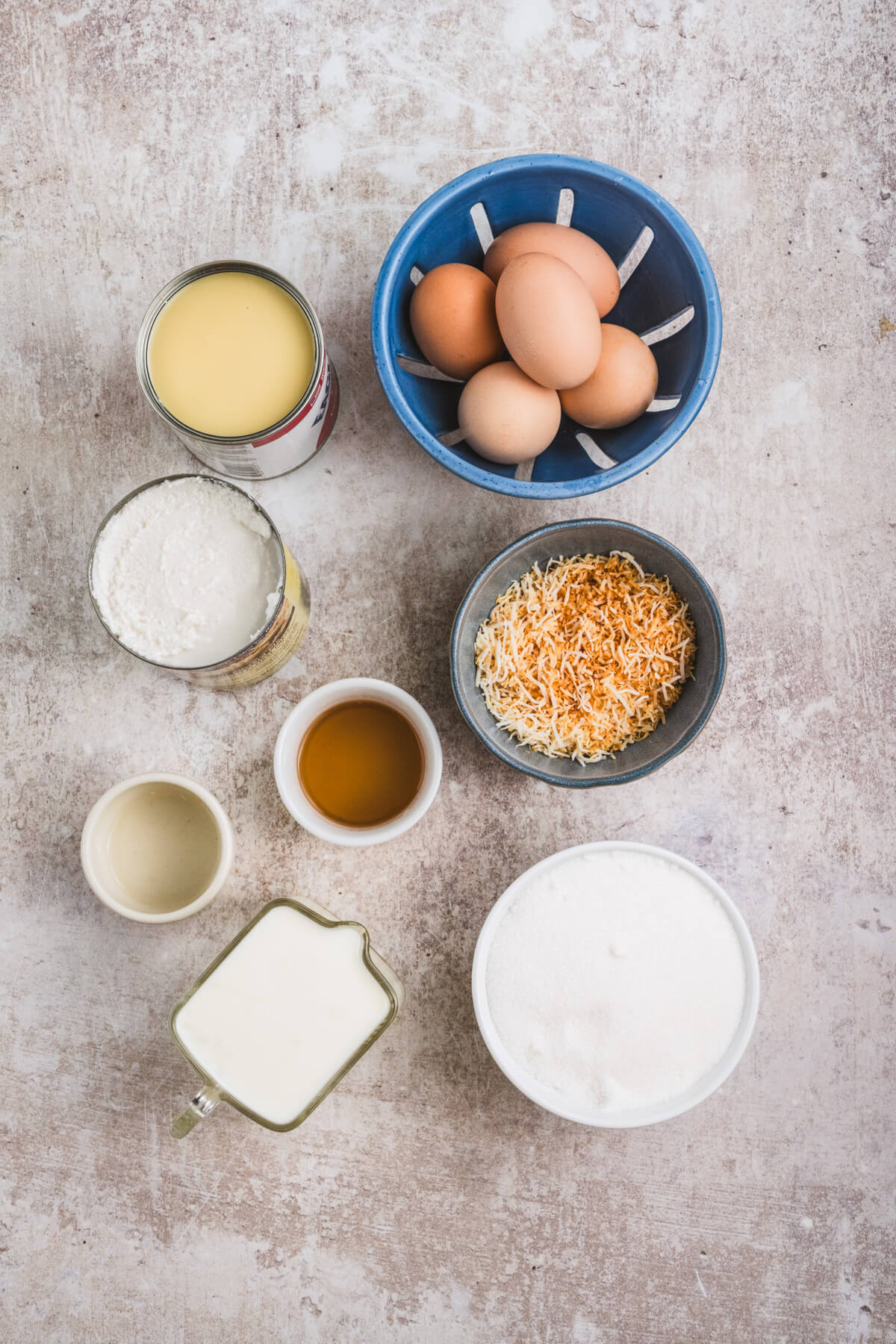 Ingredients required to make Coconut Flan.
