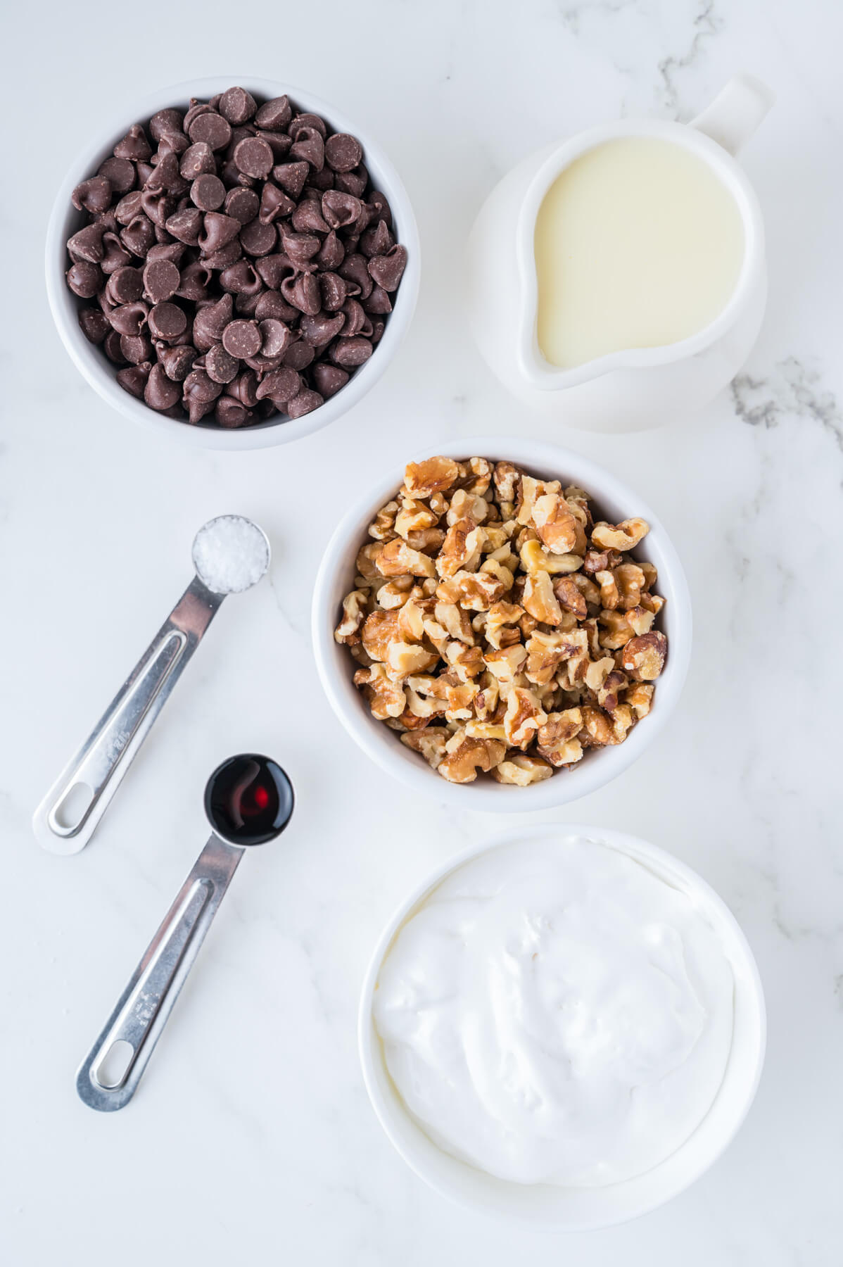 Ingredients required to make Chocolate Walnut Fudge.