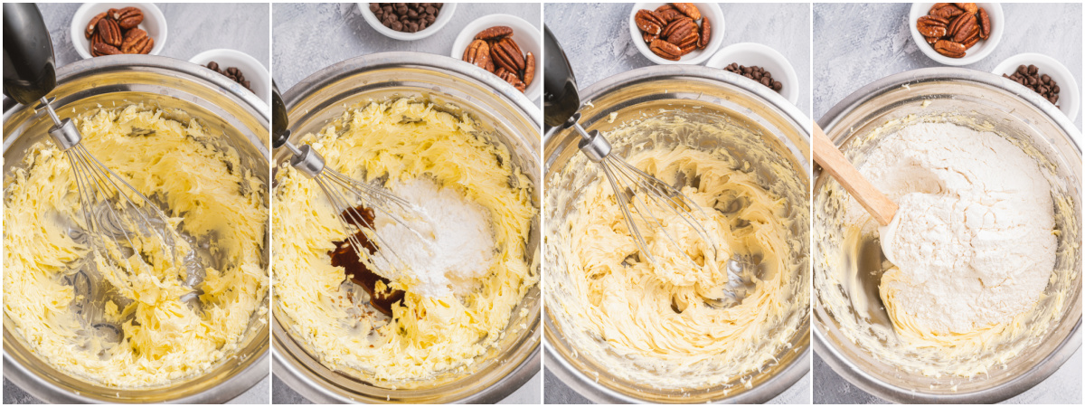 A series of process images showing how to mix shortbread cookie dough.