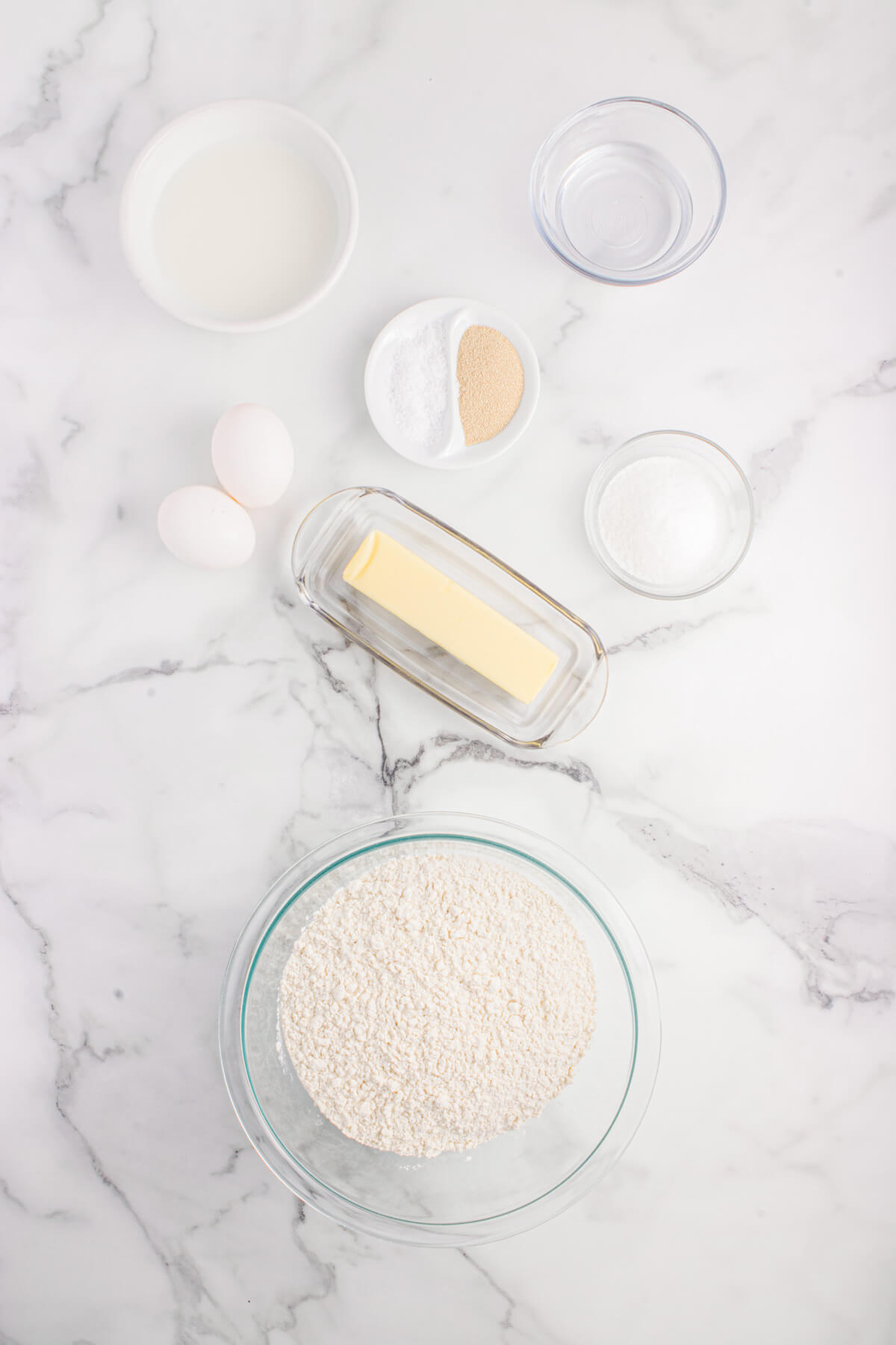 Ingredients required to make Shokupan, or Japanese Milk Bread.