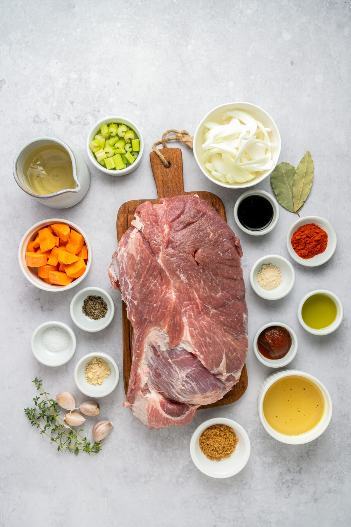 Ingredients required to make Braised Pork Shoulder with vegetables.