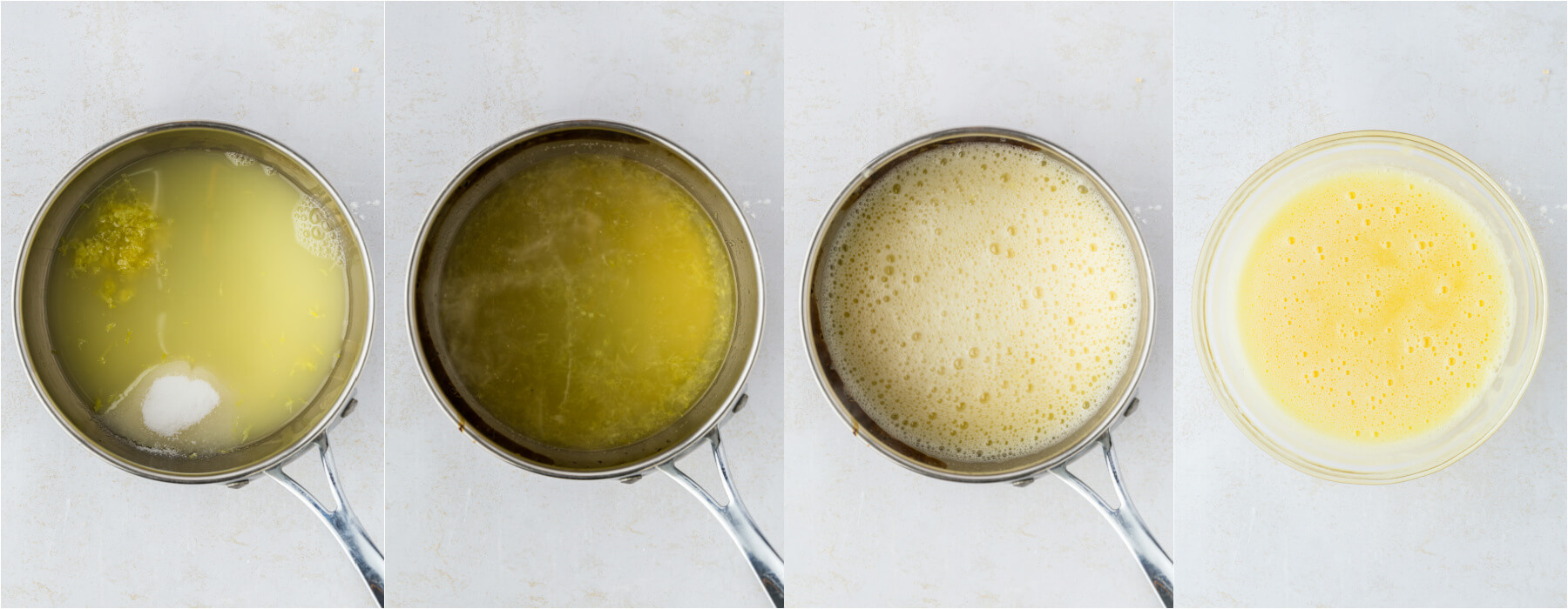 A series of process images showing how to make lemon curd.