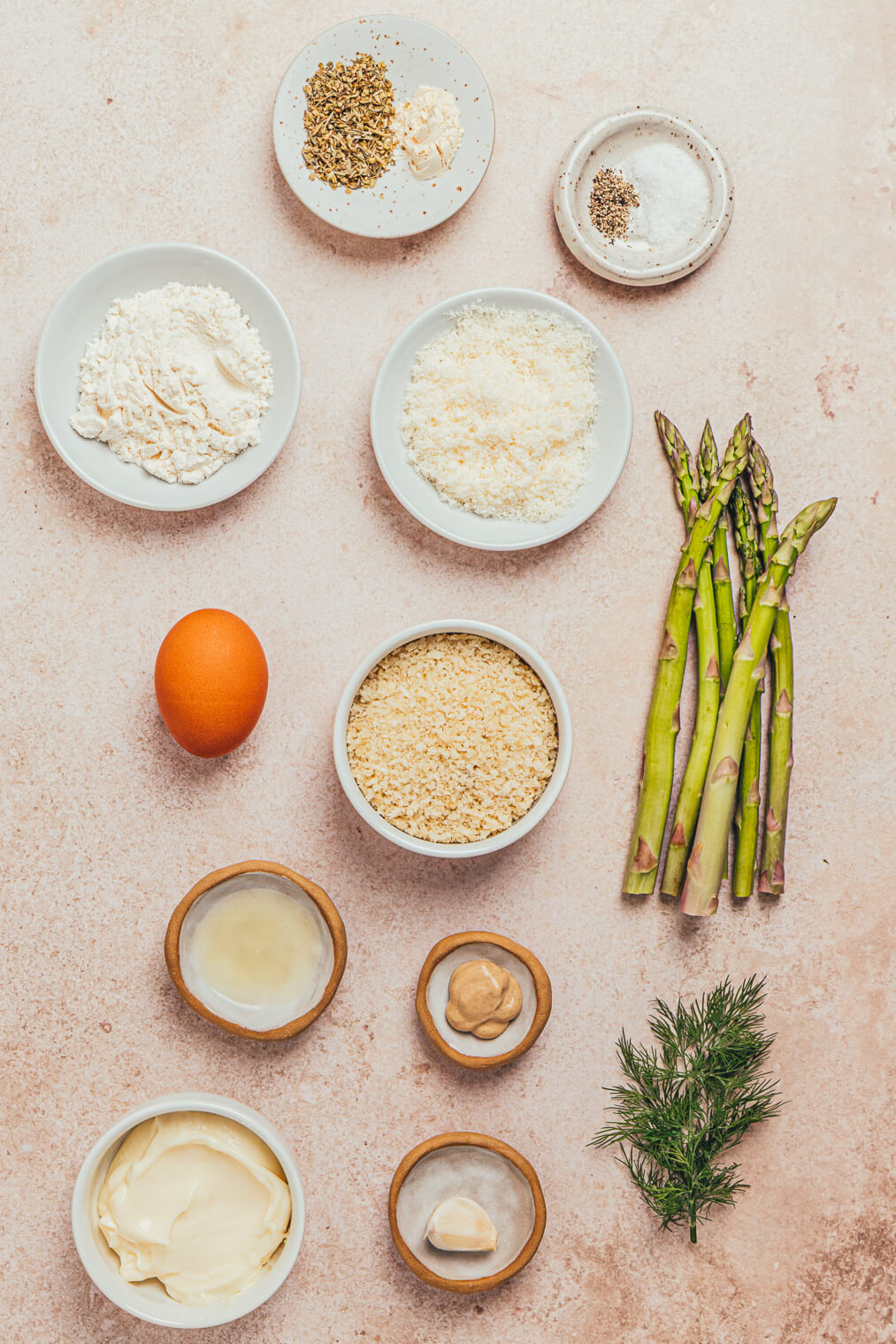 Ingredients required to make Parmesan Baked Asparagus fries.