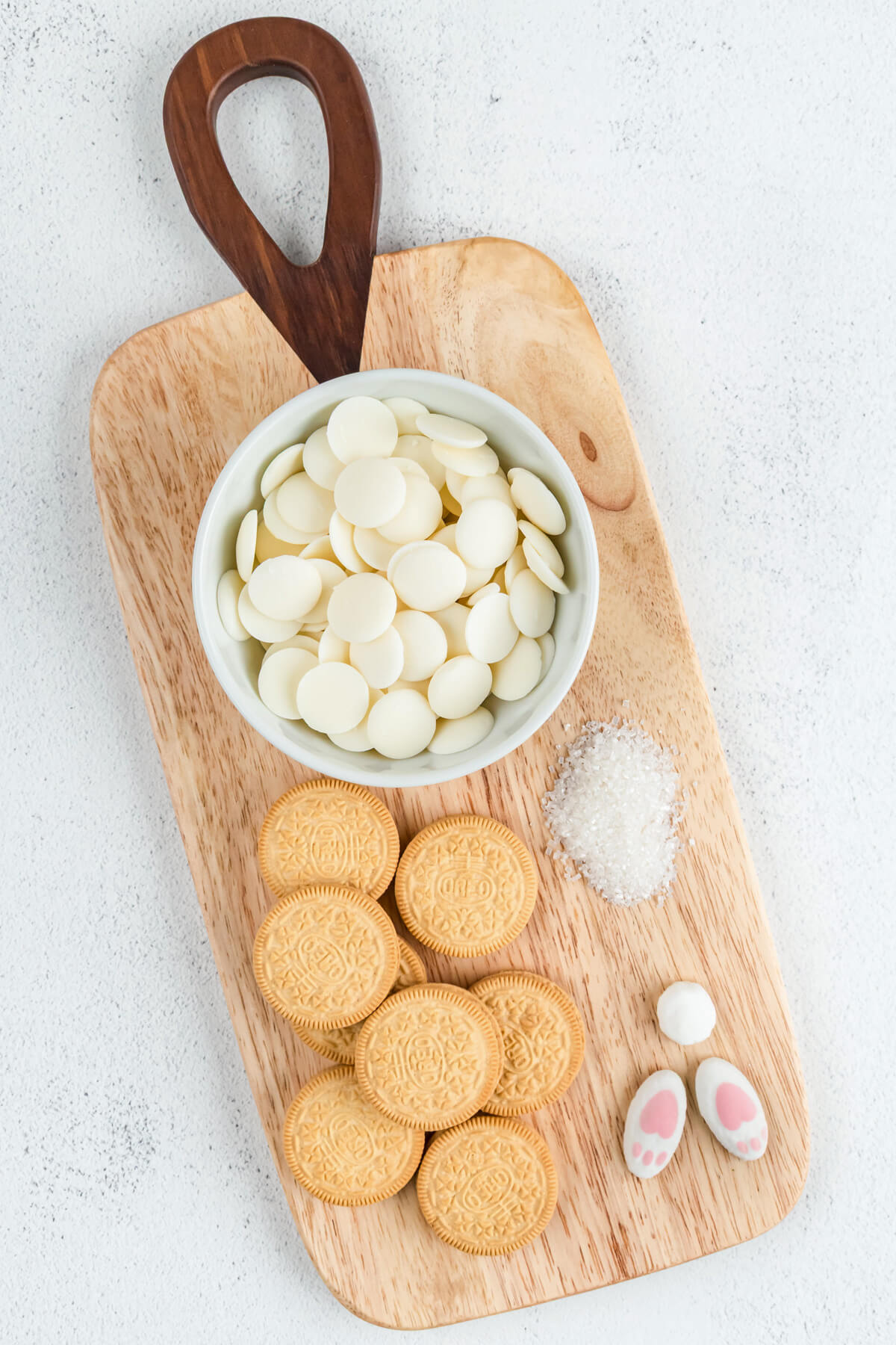 Ingredients required to make and decorate Bunny Butt Cookies.