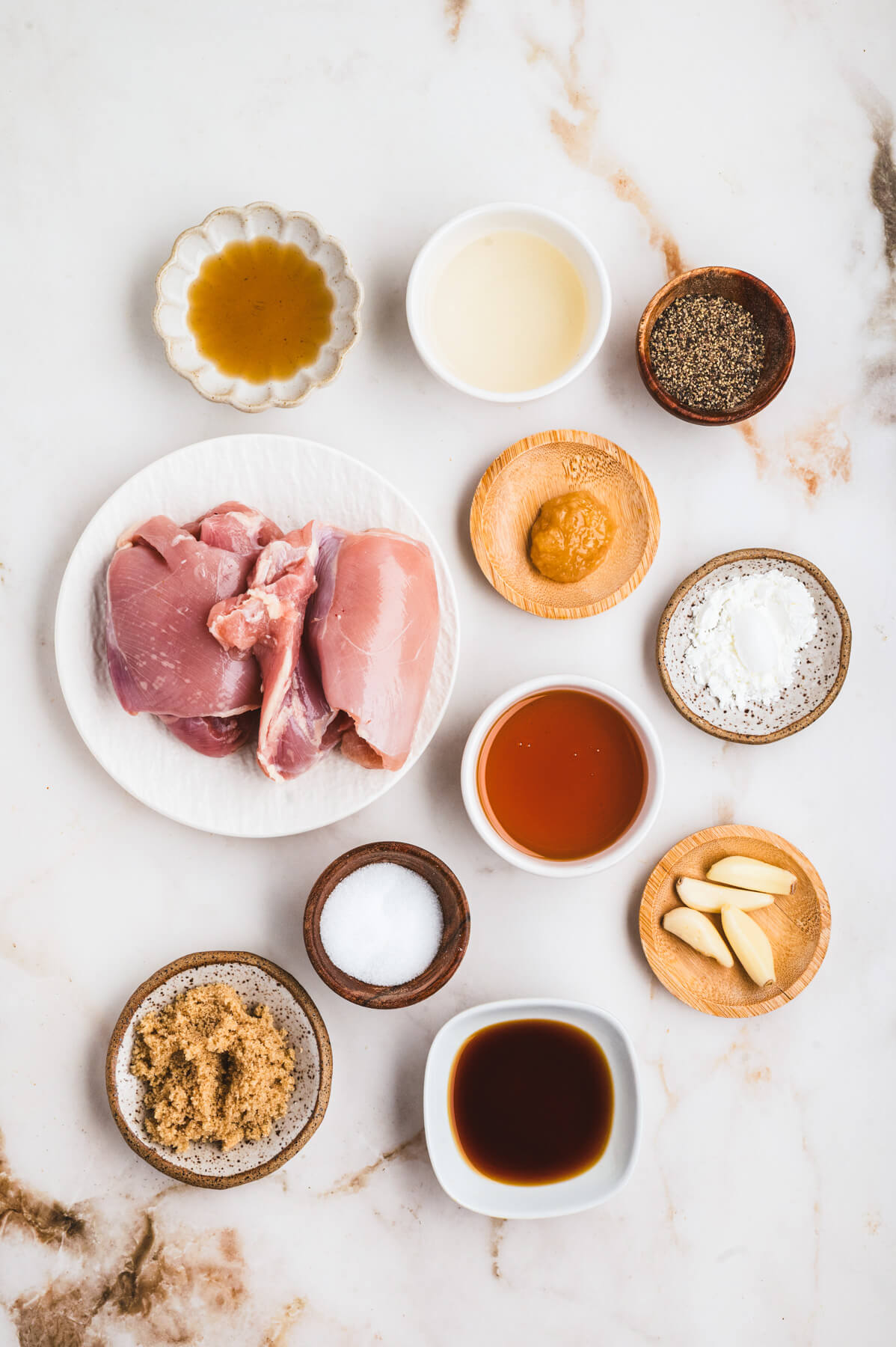 Ingredients required to make honey soy chicken thighs.