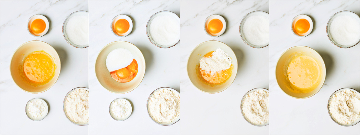 A series of process images showing how to make pastry cream.
