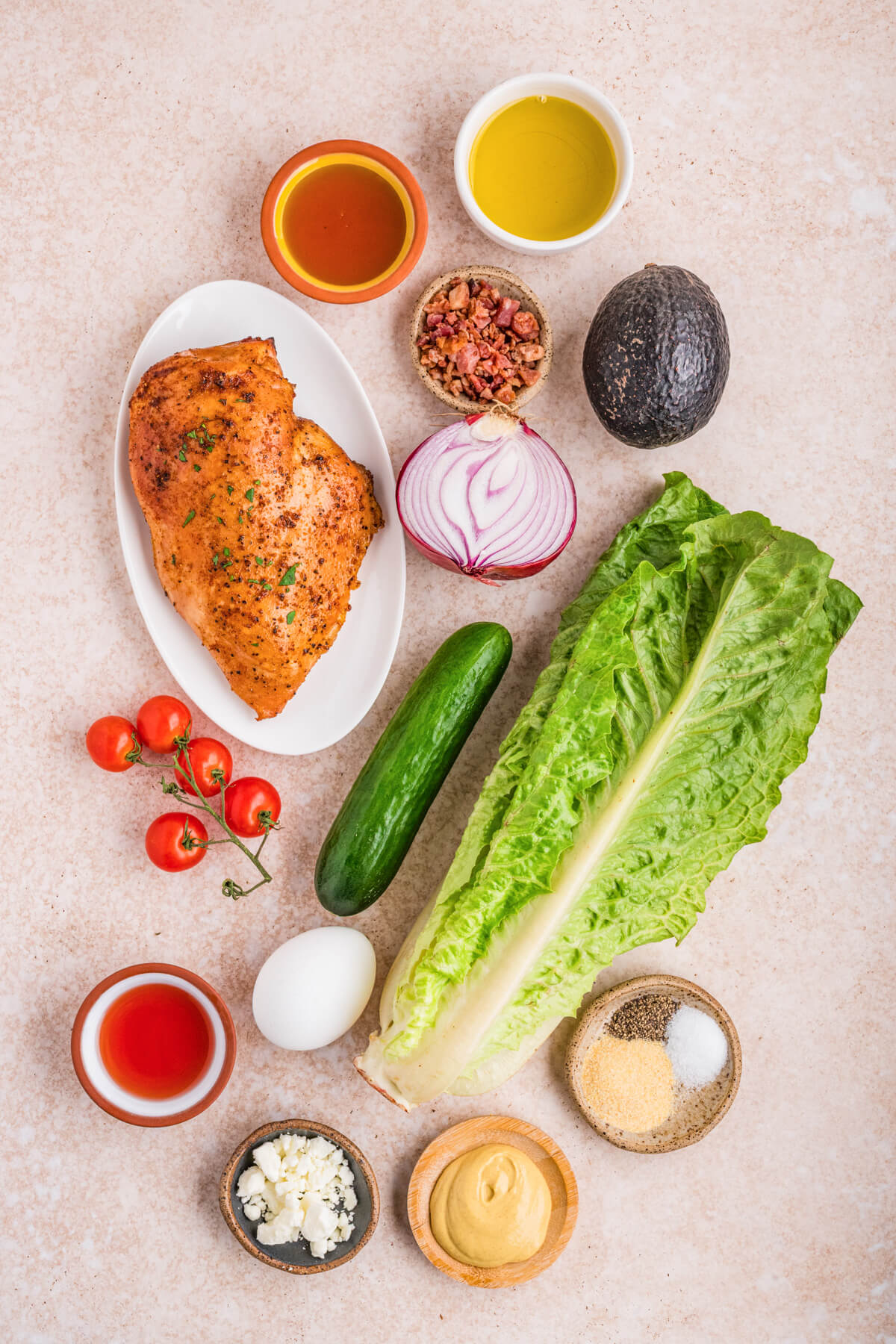Ingredients required to make Chicken Cobb Salad.