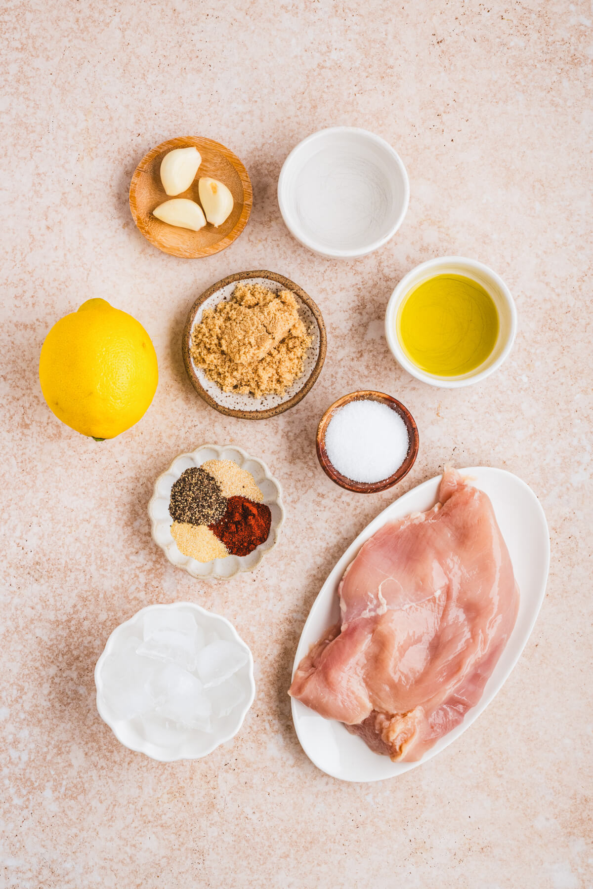 Ingredients required to brine and smoke chicken breasts.
