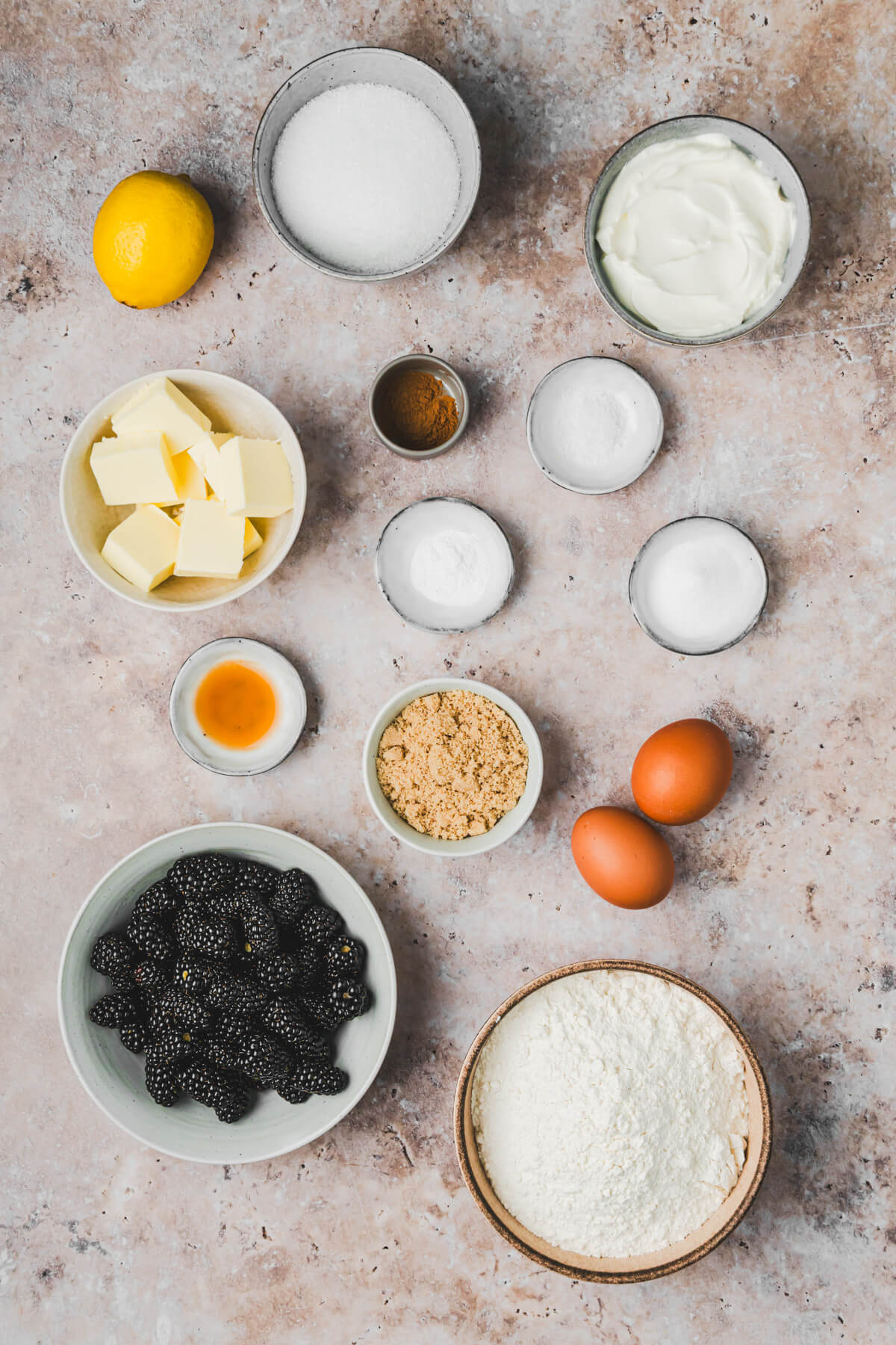 Ingredients required to make Blackberry Muffins.